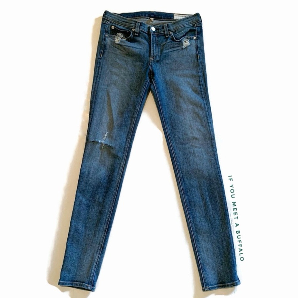 Rag & Bone Women’s 29x30 Skinny Destroyed Jeans Distressed Stretch Medium Wash